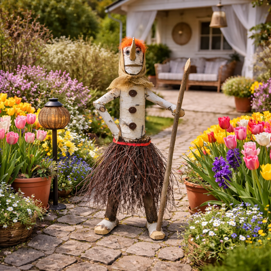 wooden decorative garden figurine in birch