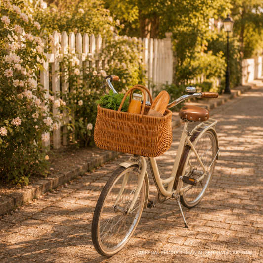 Werlissa wicker bike basket, bicycle basket with leather straps TheWickerStories