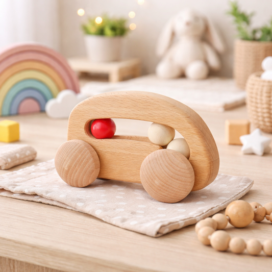 wooden car with beads – toy for children by