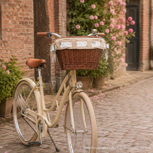 Magnus wicker bike basket with leather straps and trim TheWickerStories