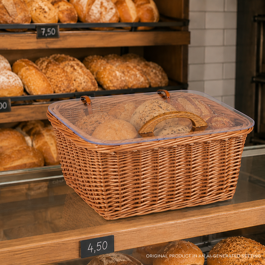 Laro wicker display basket for bread, bakery basket, bread box with lid TheWickerStories