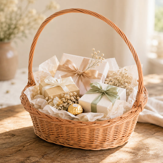 wicker basket with handle for gifts and flowers