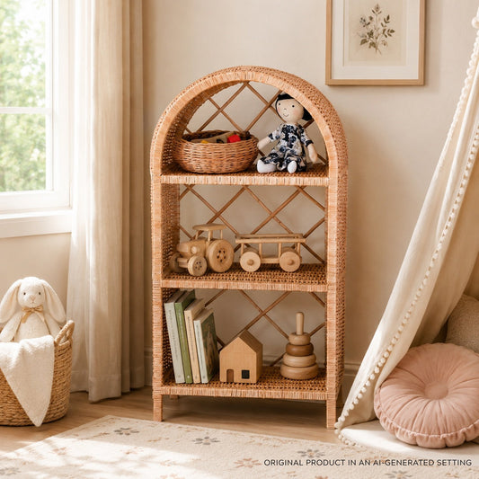 Camellia wicker shelving unit, wicker furniture, storage cabinet with shelves TheWickerStories