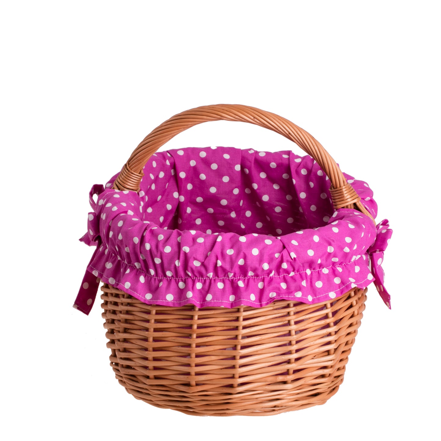 Wendissa kosz na zakupy z rączką wiklinową i różowym obszyciem TheWickerStories