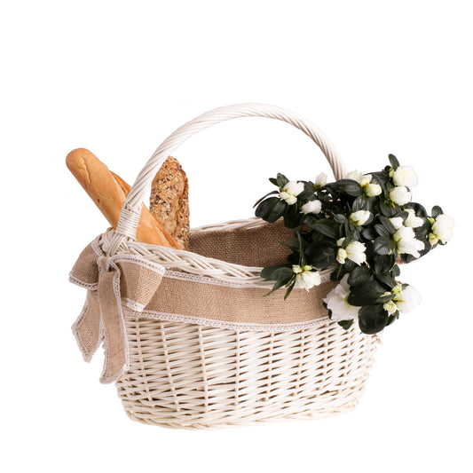 Wavellia Rieten boodschappenmand met jute afwerking en handvat