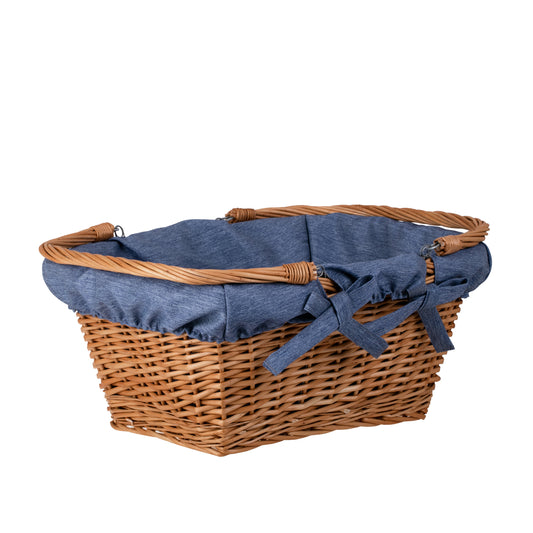 Wulfhildis winkelmand met een handvat van wilgentenen en blauwe afwerking