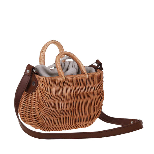 Raja wicker handbag with grey lining and strap