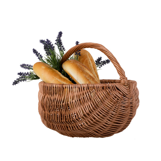 Voravia Rieten boodschappen- en tuinmand met handvat, set van 2