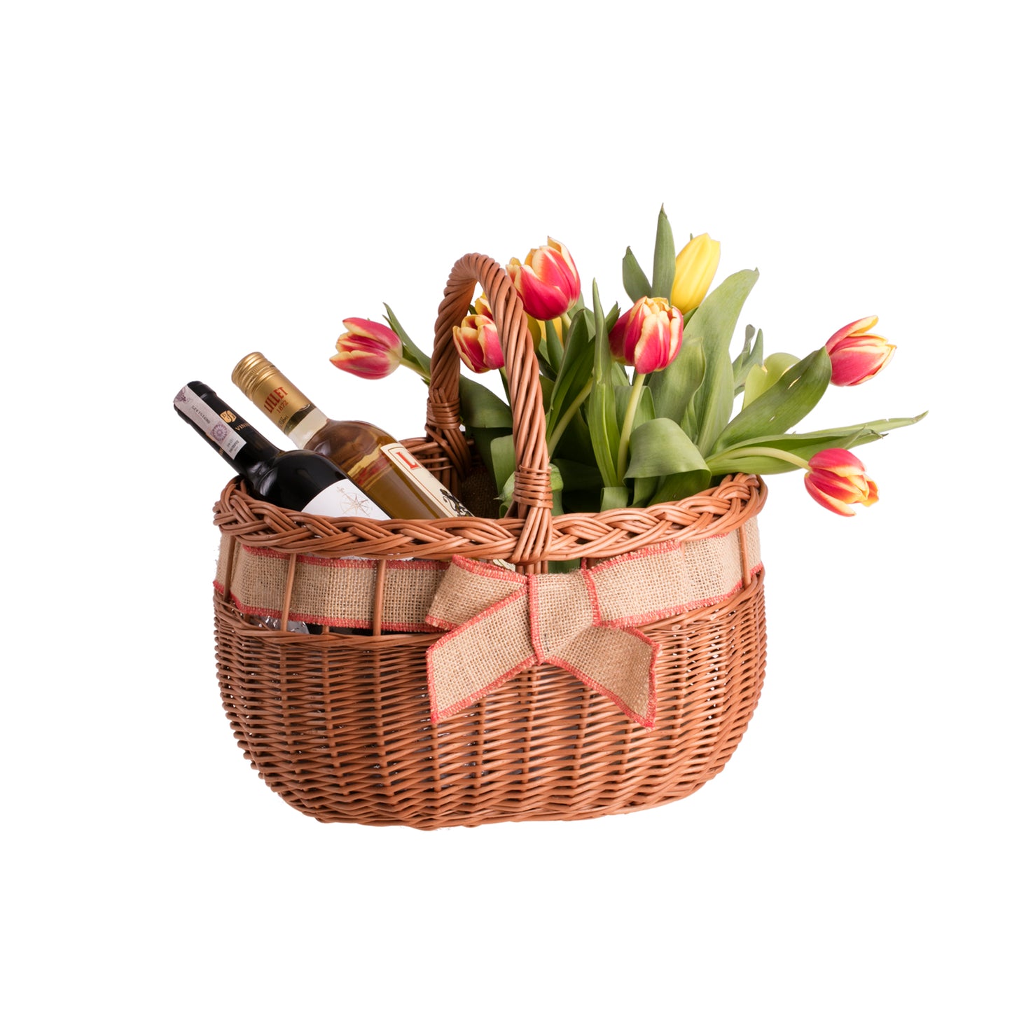 Winalia Rieten boodschappenmand met jute-afwerking, strikje en hengsel