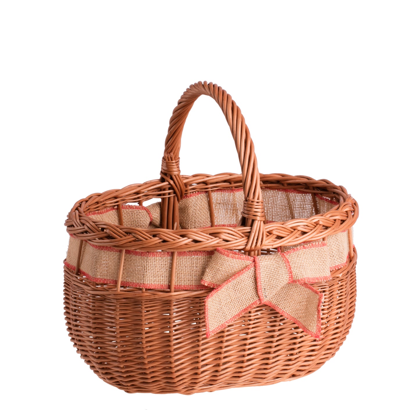 Winalia Rieten boodschappenmand met jute-afwerking, strikje en hengsel