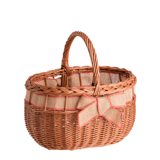 Winalia Rieten boodschappenmand met jute-afwerking, strikje en hengsel