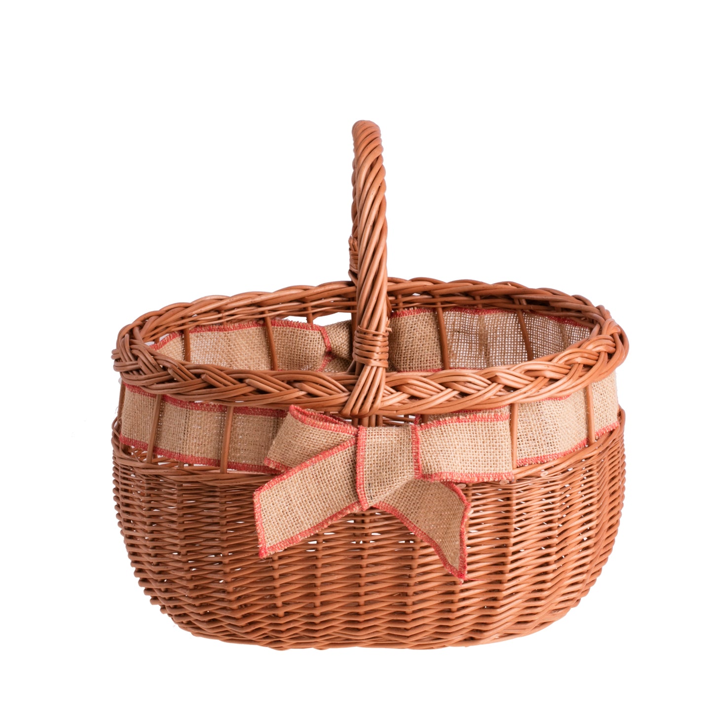 Winalia Rieten boodschappenmand met jute-afwerking, strikje en hengsel
