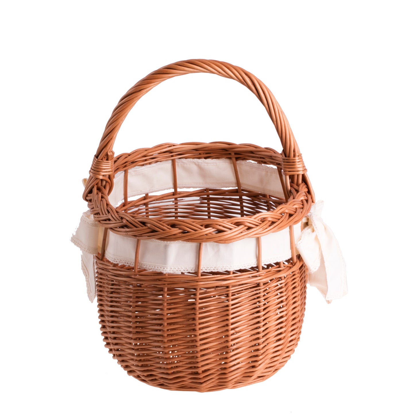 Winalia Rieten boodschappenmand met crèmekleurige afwerking, hengsel en strik