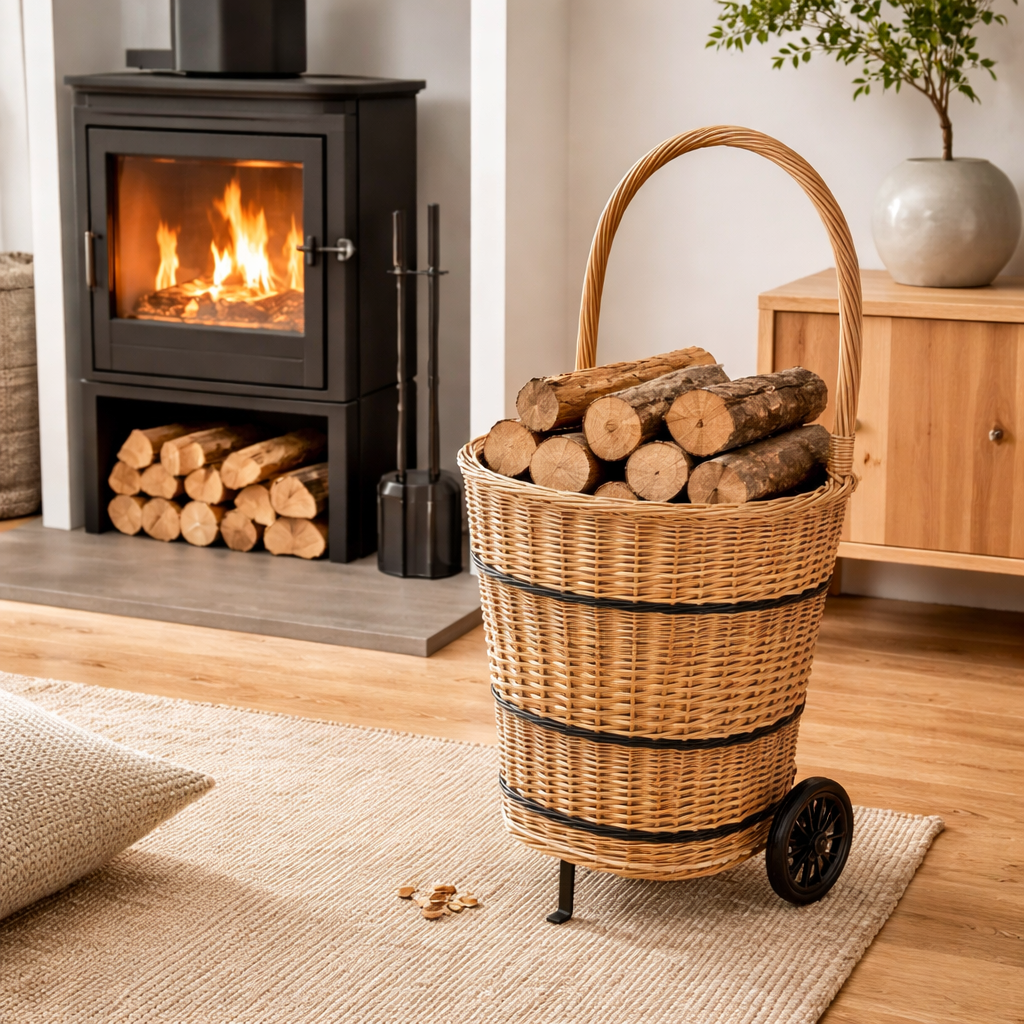 Favoren mobile wicker basket for transporting wood and goods 1041ss TheWickerStories