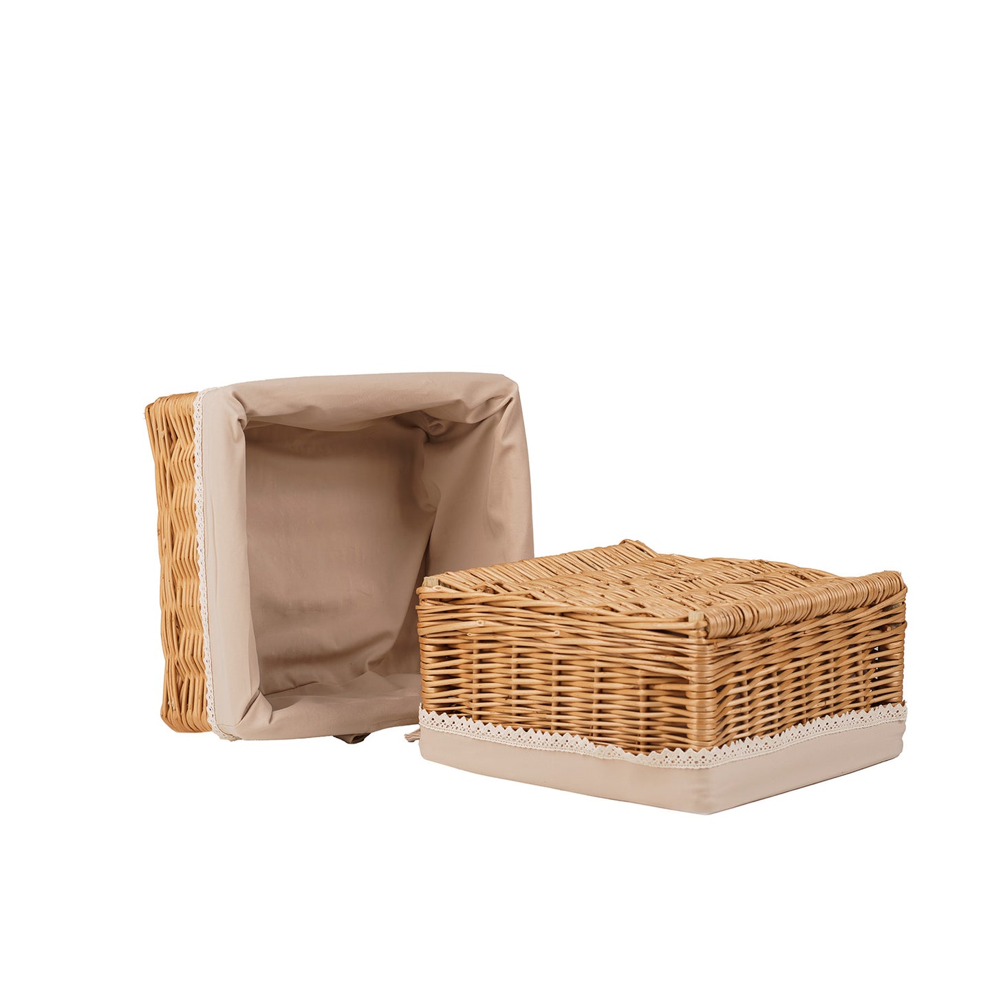 Nova set de 2 coșuri din răchită cu căptușeală bej