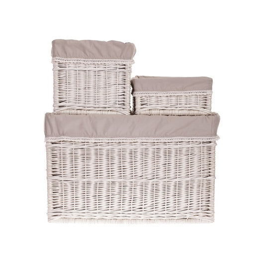 Nova Set van 3 rieten opbergmanden met beige voering