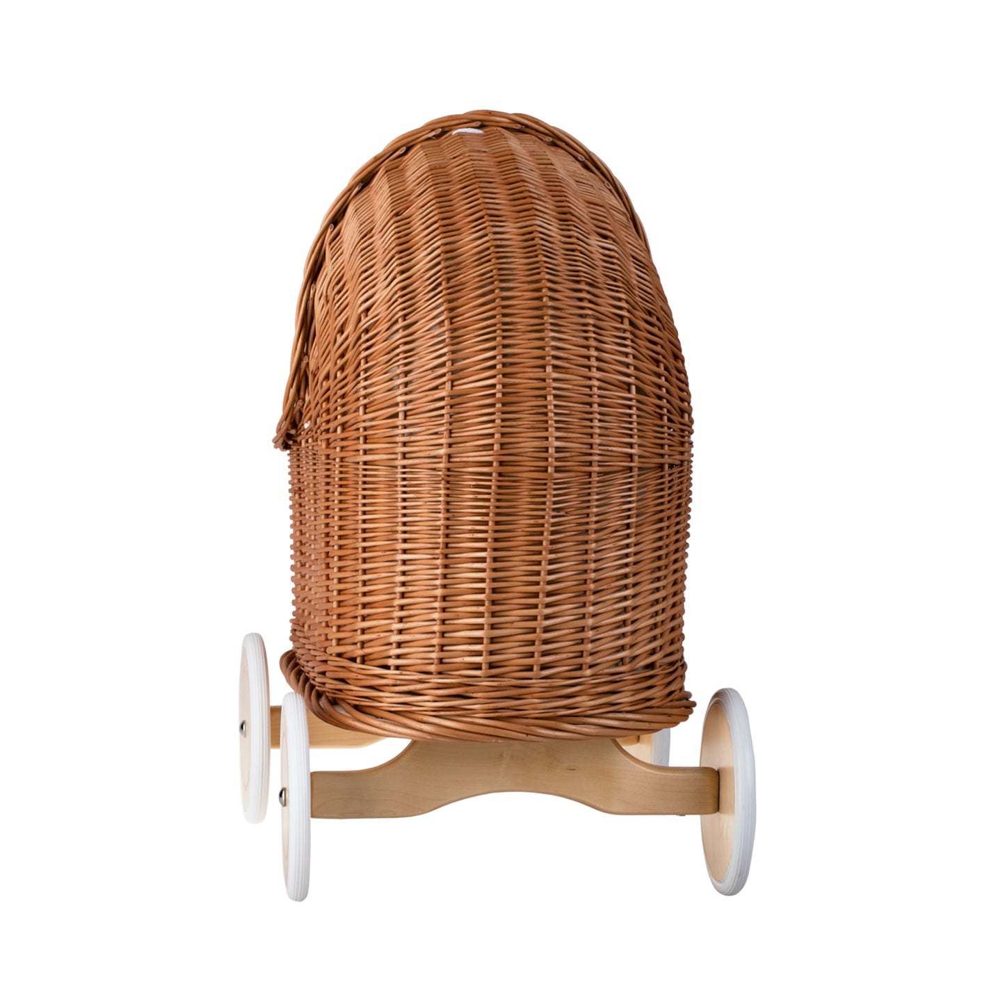 Lara rietenen poppenwagen en wieg met beige afwerking, dekentje en kussen