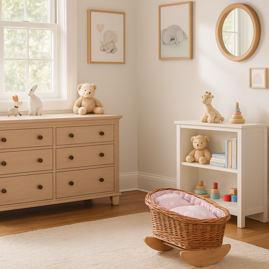 Mimi pletena zibelka za punčke z roza podlogo, blazina in odeja TheWickerStories