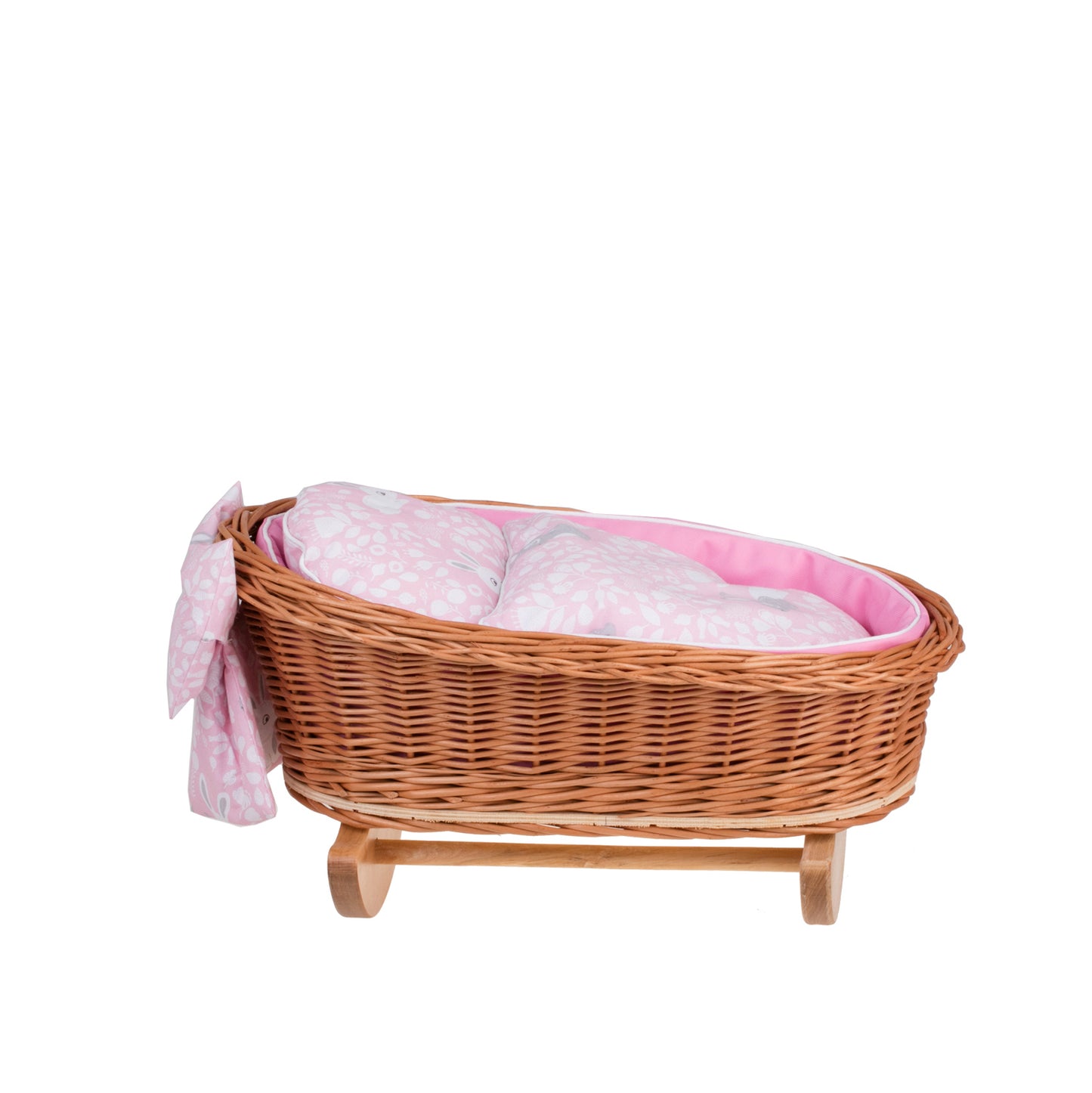 Mimi wicker cradle for dolls with pink lining, pillow and duvet TheWickerStories
