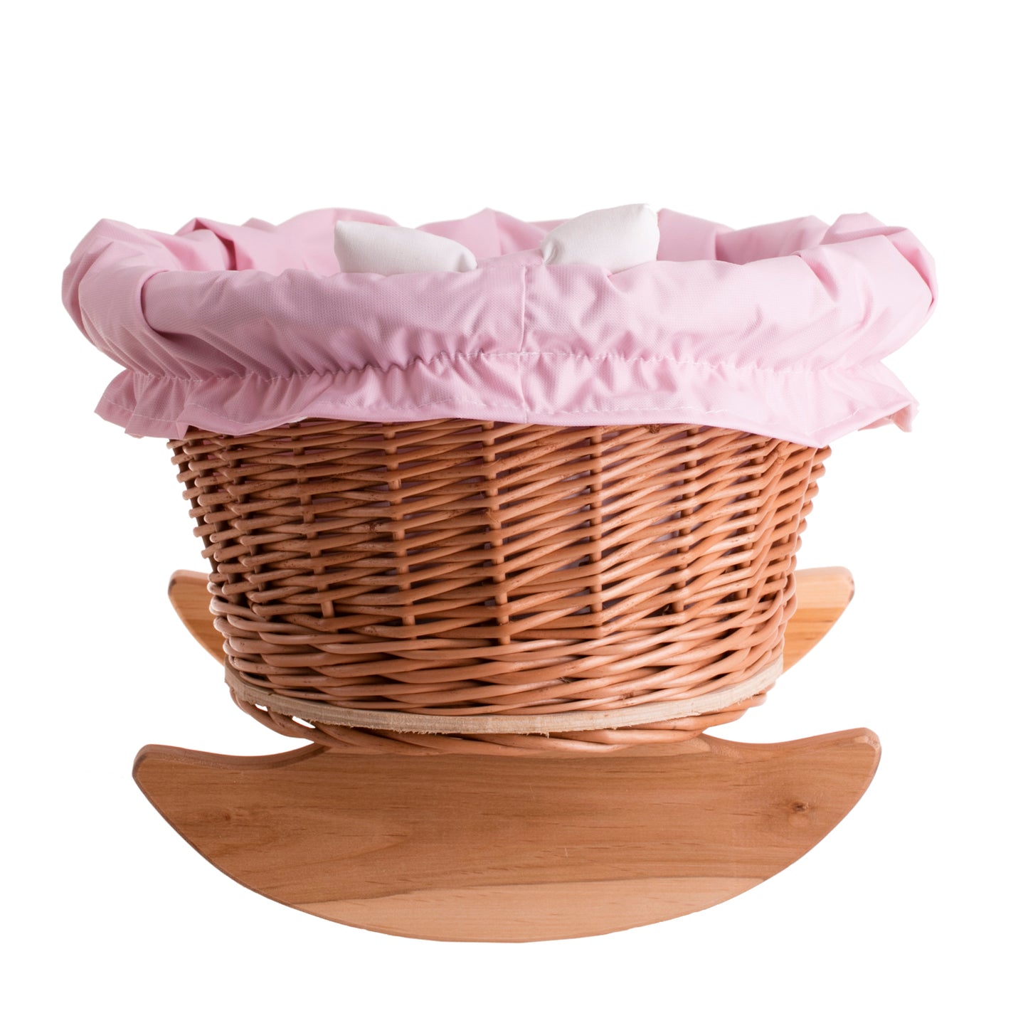 Mimi wicker cradle for dolls with pink trim, pillow and blanket TheWickerStories