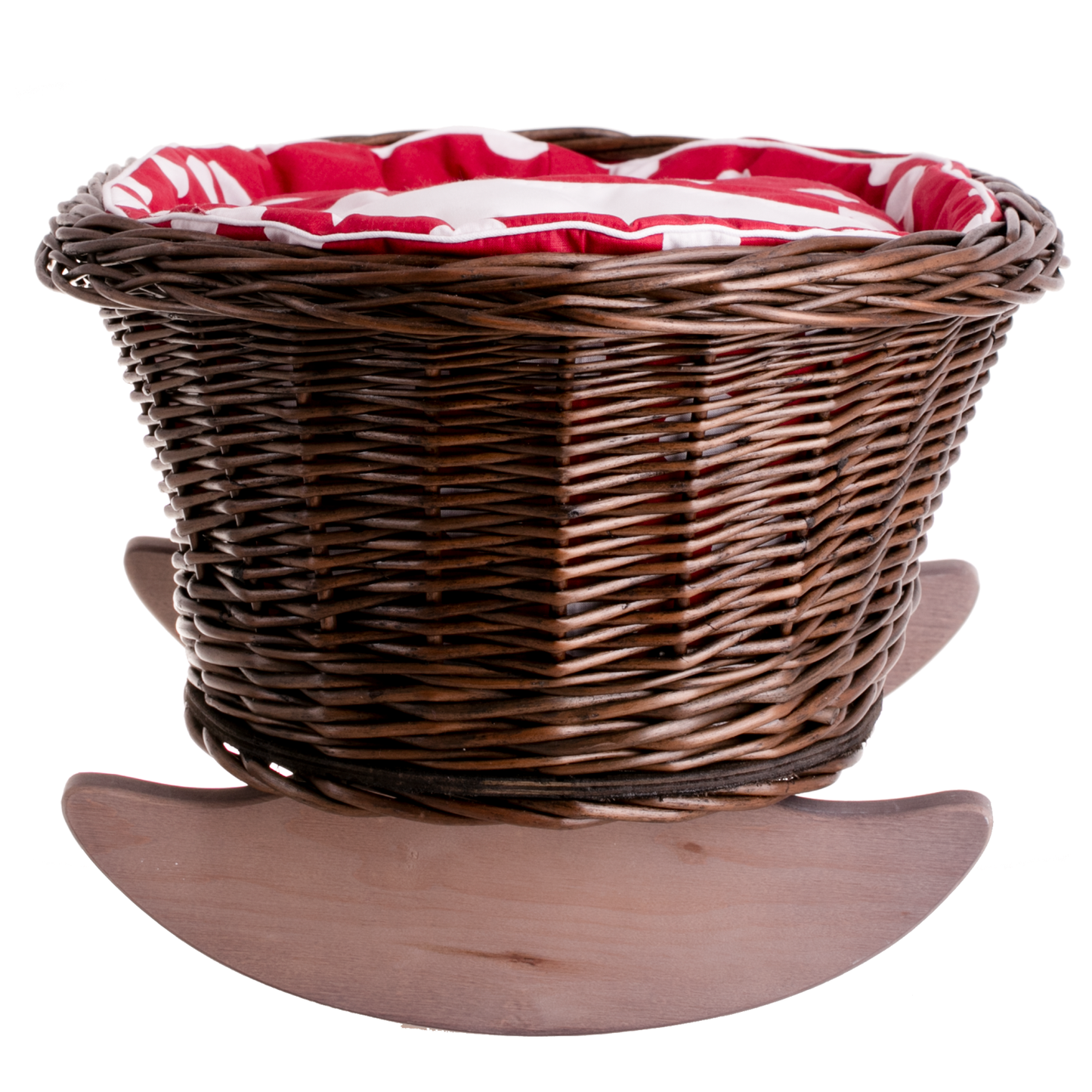 Mimi Handgemaakte rieten poppenwiege met rode bies, inclusief kussentje en dekentje