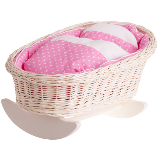 Mimi wicker cradle with pillow, quilt and lining