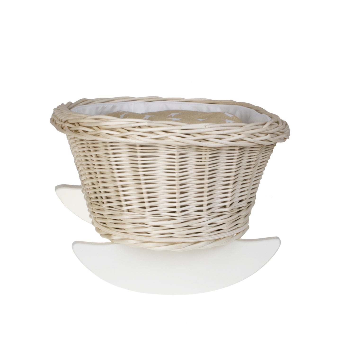 Mimi rieten wieg voor poppen met witte bekleding, kussen en dekbed TheWickerStories