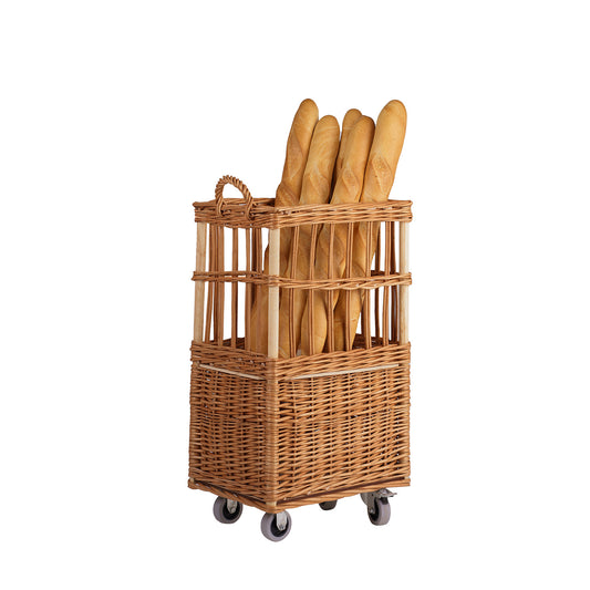 Rinora wicker baguette basket with wheels