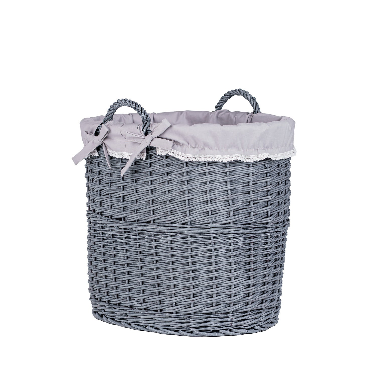 ψάθινο διακοσμητικό καλάθι αποθήκευσης με γκρι τελείωμα