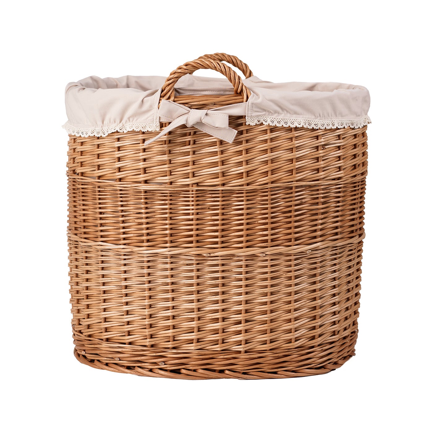 Celia διακοσμητικό καλάθι από ψάθα για αποθήκευση με μπεζ επένδυση TheWickerStories