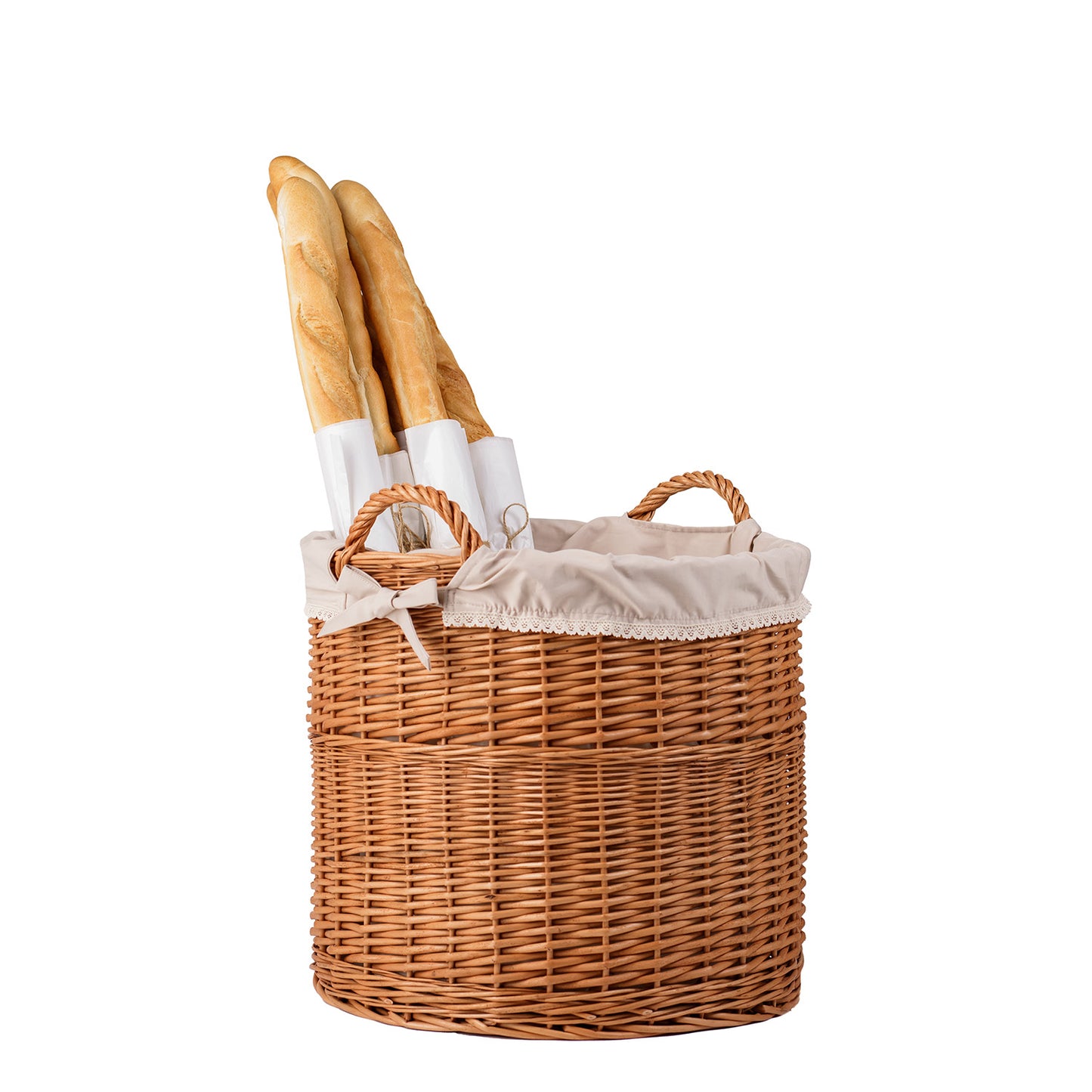 Bawira Weidenkorb zur Aufbewahrung mit beigem Besatz TheWickerStories