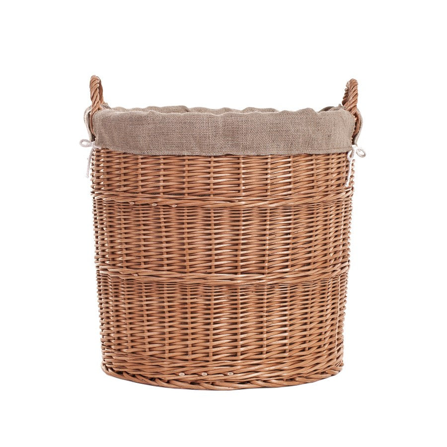 Bawira wiklinowy kosz na drewno kominkowe z jutowym obszyciem, z uchwytami TheWickerStories