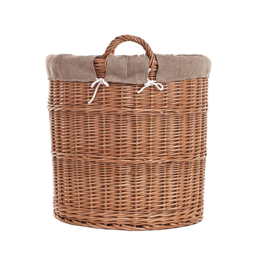 Bawira wiklinowy kosz na drewno kominkowe z jutowym obszyciem, z uchwytami TheWickerStories