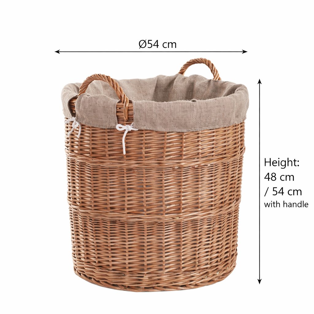 Bawira wiklinowy kosz na drewno kominkowe z jutowym obszyciem, z uchwytami TheWickerStories