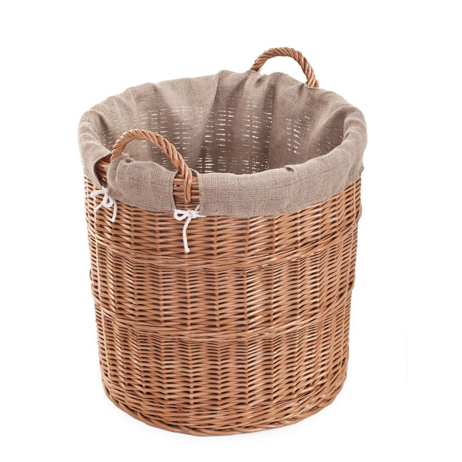 Bawira wiklinowy kosz na drewno kominkowe z jutowym obszyciem, z uchwytami TheWickerStories