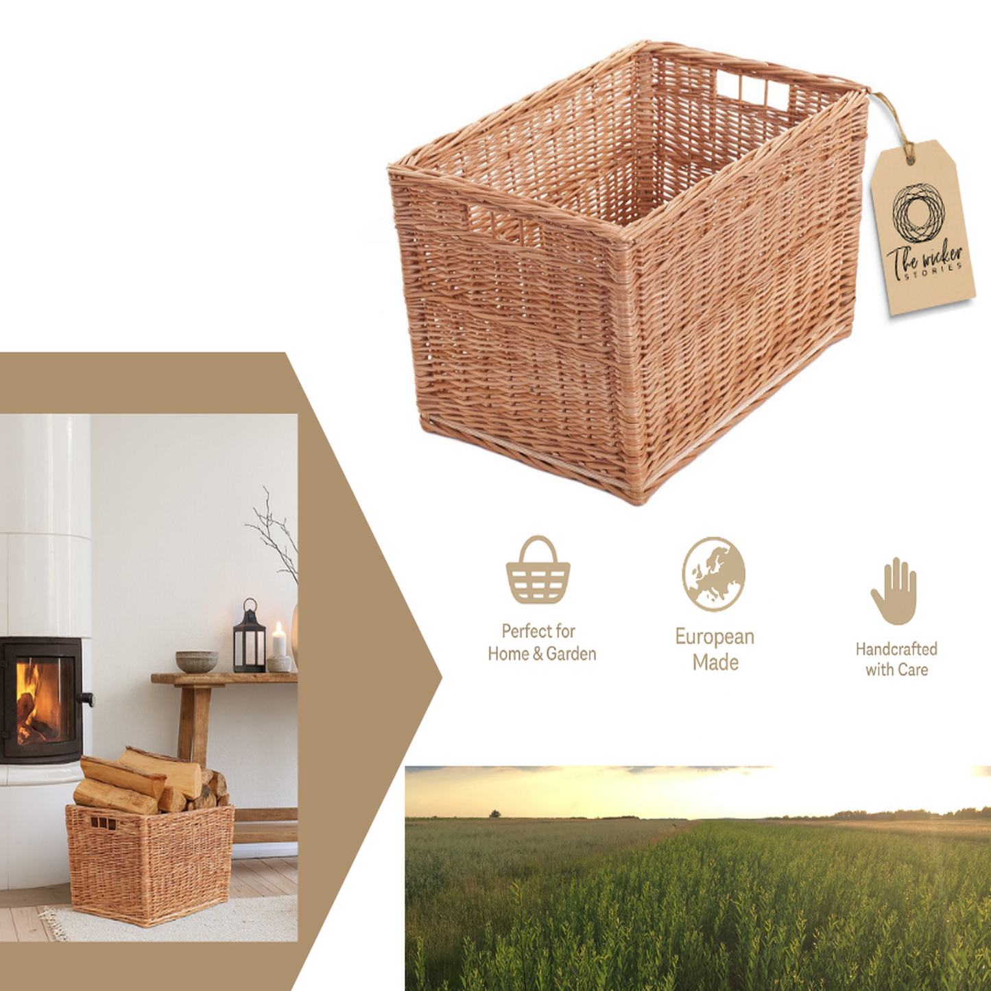 Cervus Wiklinowy kosz na drewno kominkowe do salonu TheWickerStories