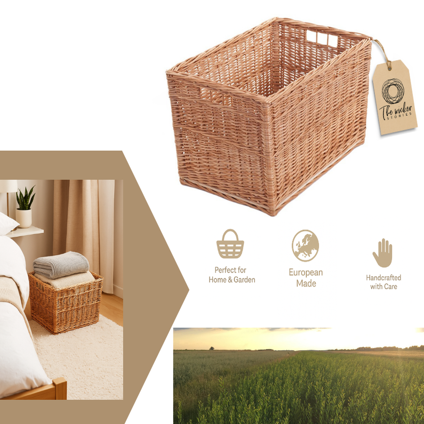 Cervus Wiklinowy kosz do przechowywania na koce i poduszki TheWickerStories