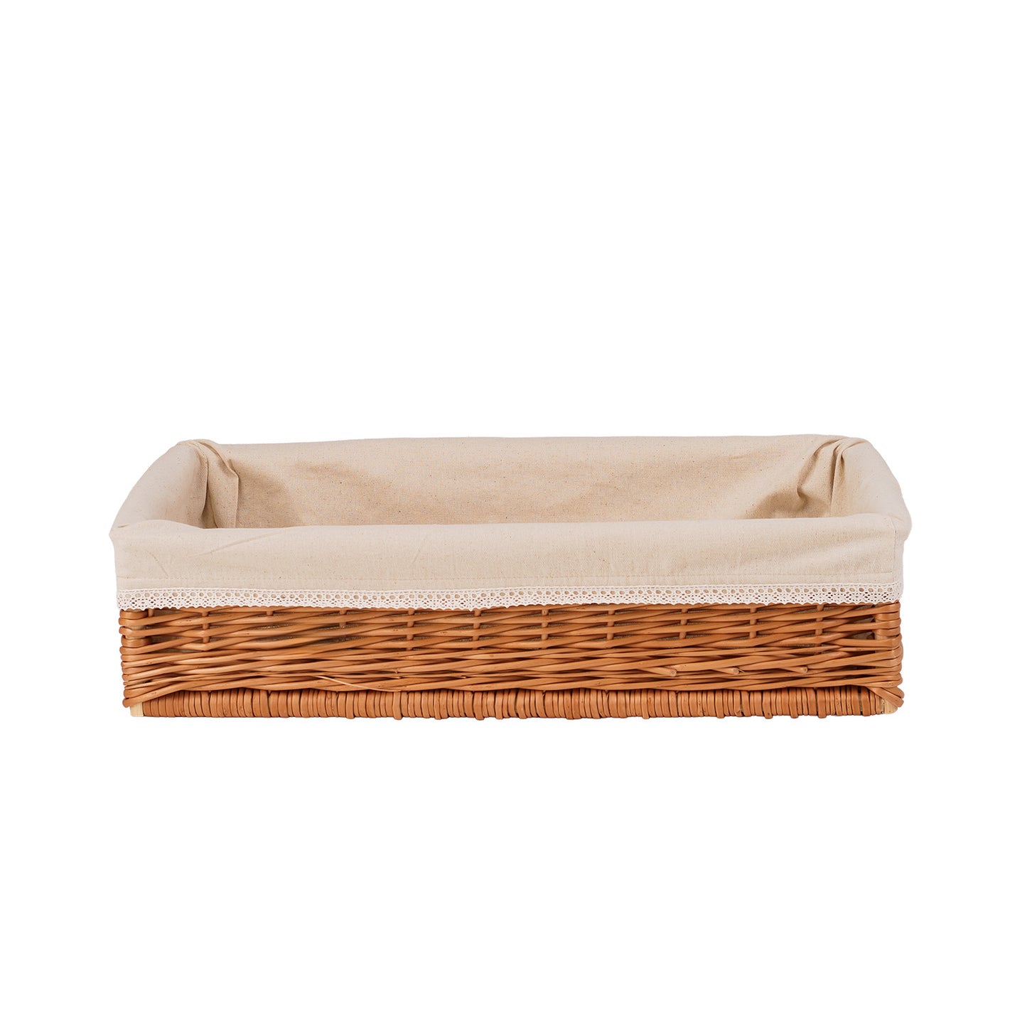Toneria cassetta in vimini per esposizione di pane e frutta con bordatura beige - cesta TheWickerStories