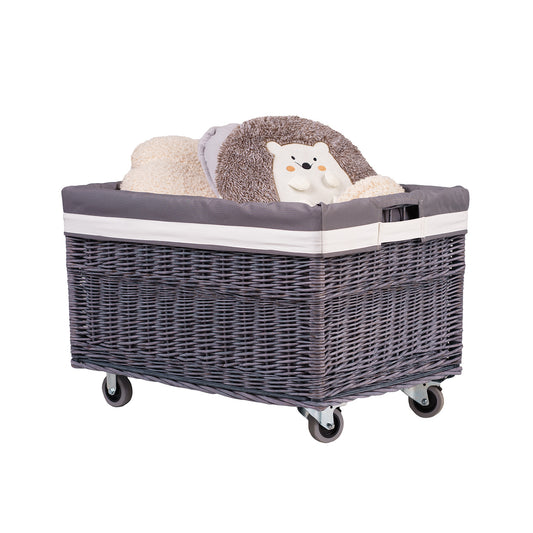 Cervus wiklinowy kosz do przechowywania zabawek z szarym obszyciem TheWickerStories