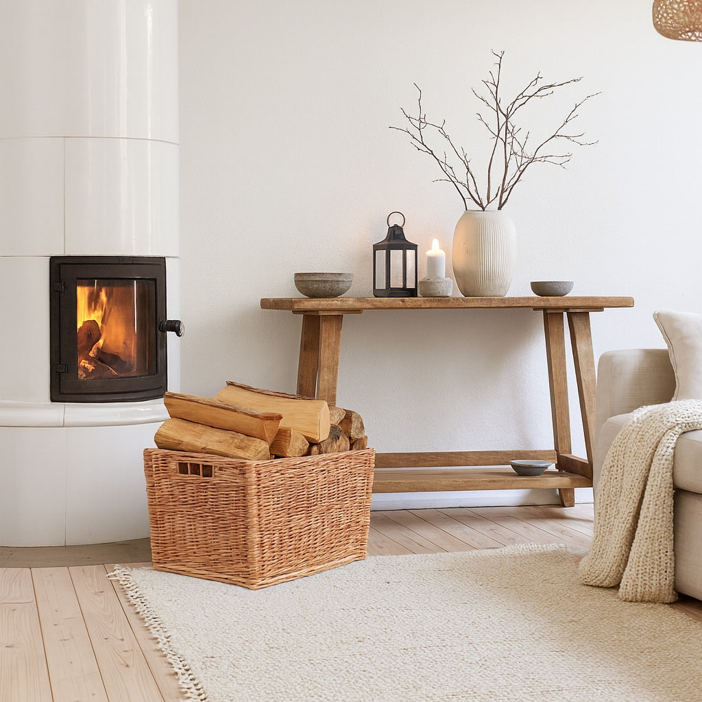 Cervus wicker fireplace wood basket with handles TheWickerStories