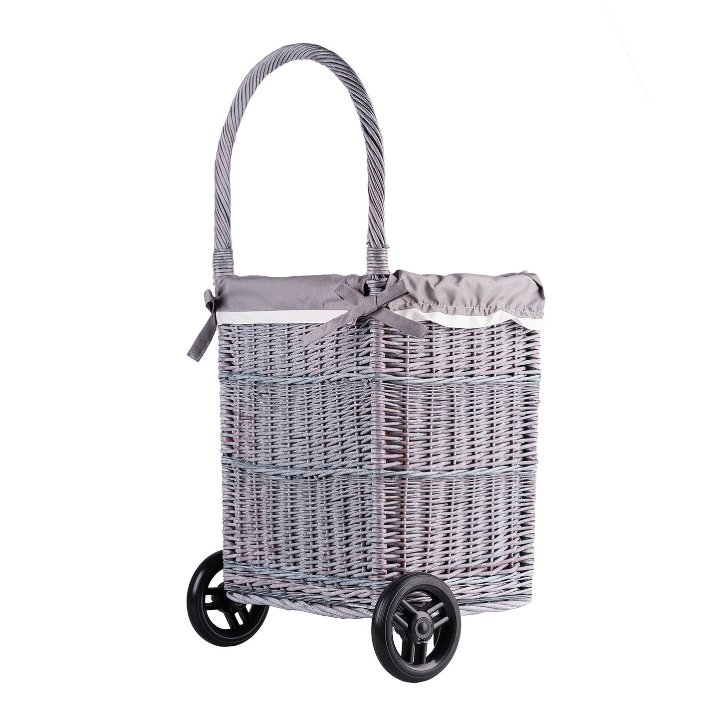 Solette wicker firewood basket with grey lining, wheels and handle TheWickerStories