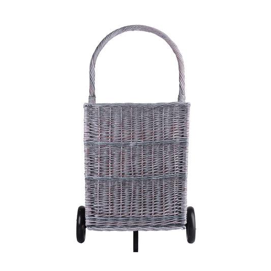 Solette panier en osier pour cheminée avec roulettes et poignée