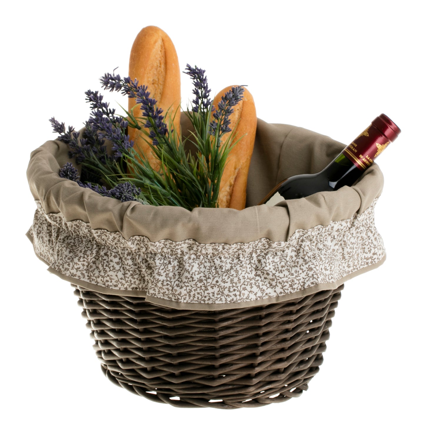 Paulus wicker bicycle basket with gray trim and straps