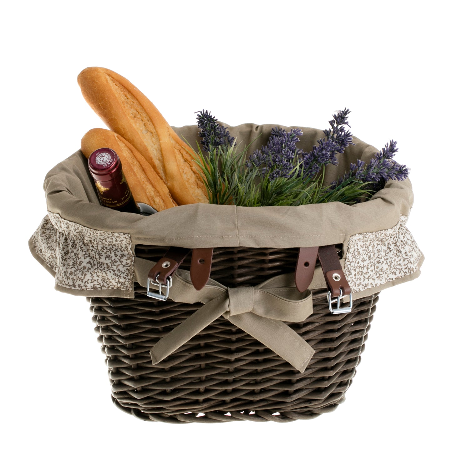 Paulus wicker bicycle basket with gray trim and straps