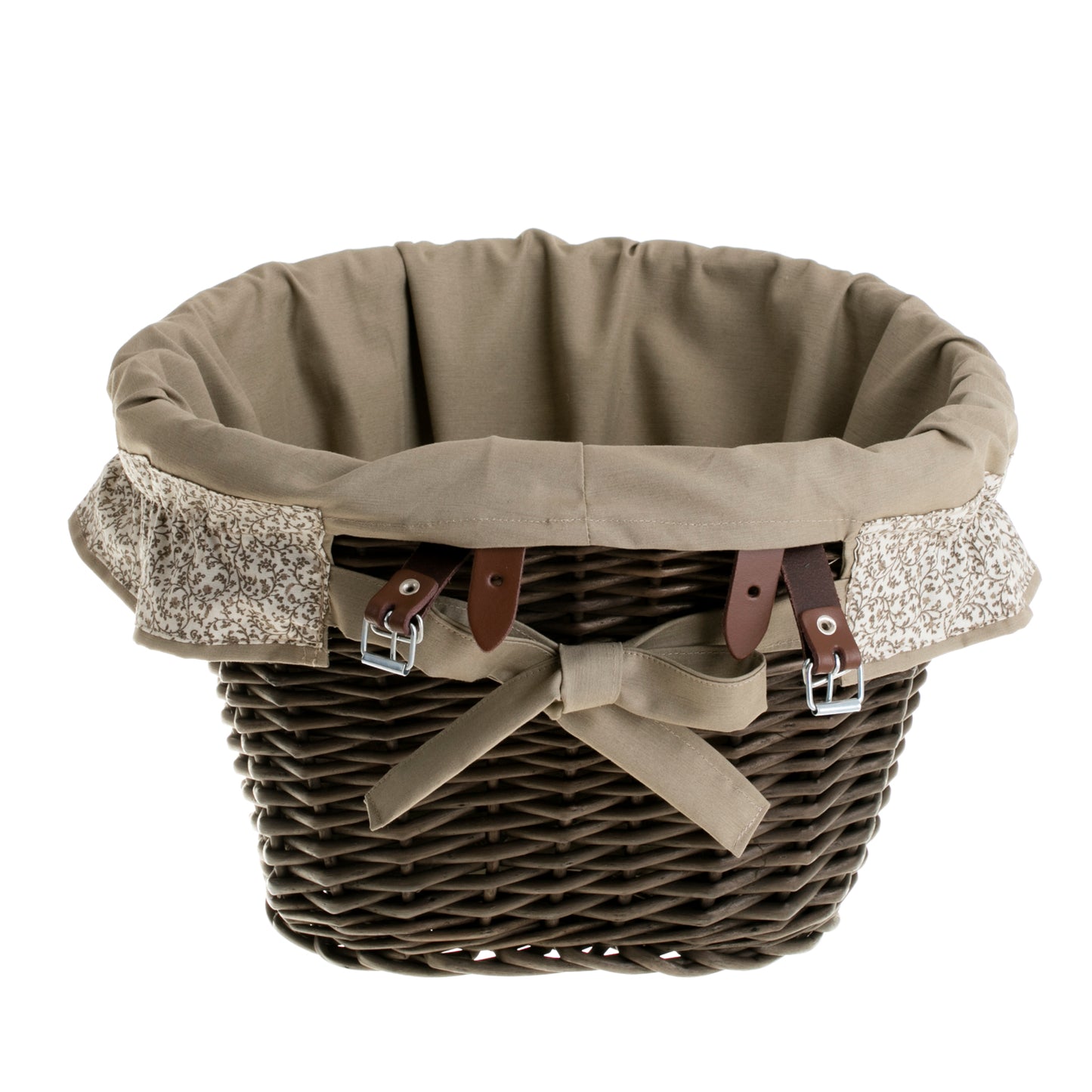Paulus wicker bicycle basket with gray trim and straps