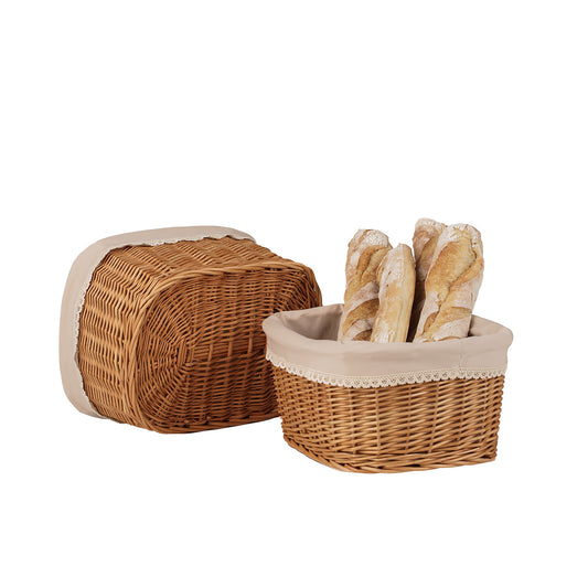 Nestor wiklinowy kosz do pieczywa z beżowym obszyciem, zestaw 2 szt. TheWickerStories