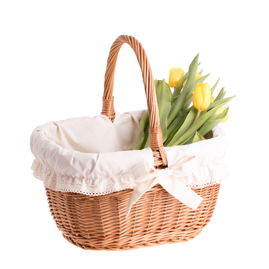 Zoneria Rieten cadeaumand met crèmekleurige afwerking en hengsel