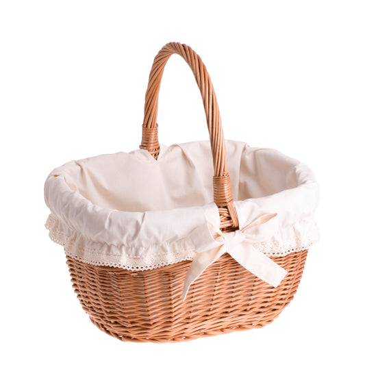 Zoneria Rieten cadeaumand met crèmekleurige afwerking en hengsel
