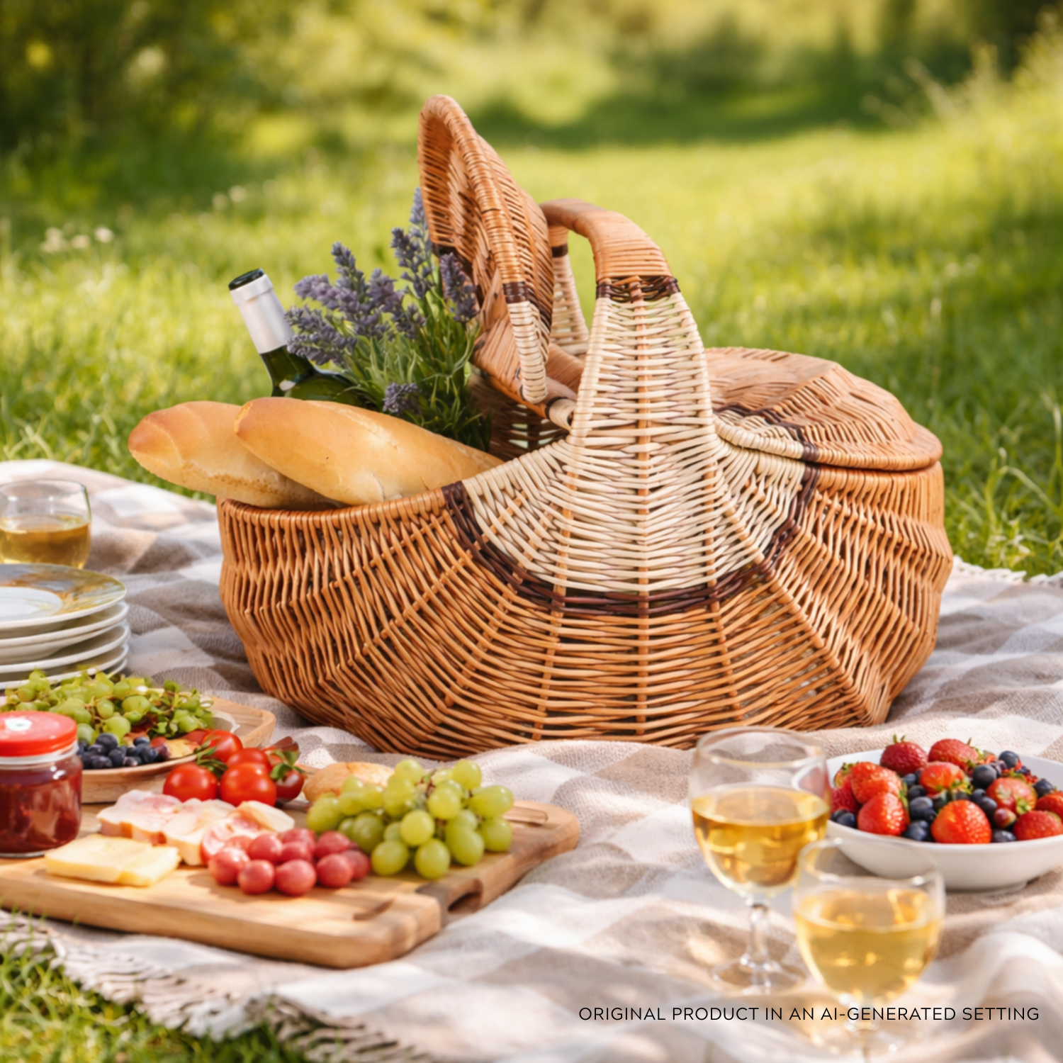 Weiden-Picknickkorb mit Henkel und Deckel, leicht, handgeflochten – wickerstories