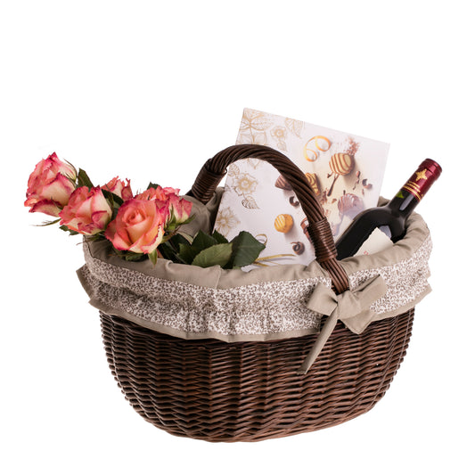 Werburga winkelmand met handvat van wilgentenen en beige afwerking